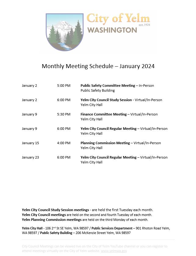 January Meeting Schedule